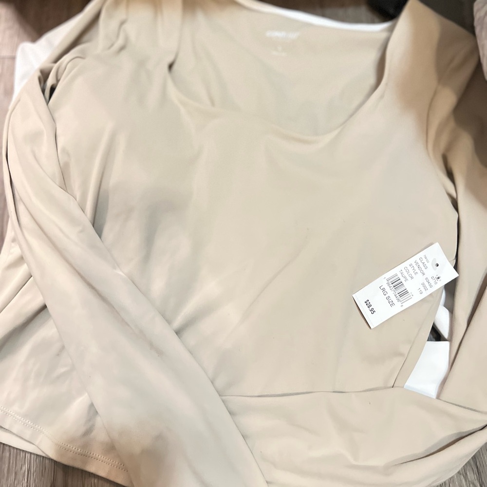 PacSun Tan Cream Wrap Blouse Long Sleeve
